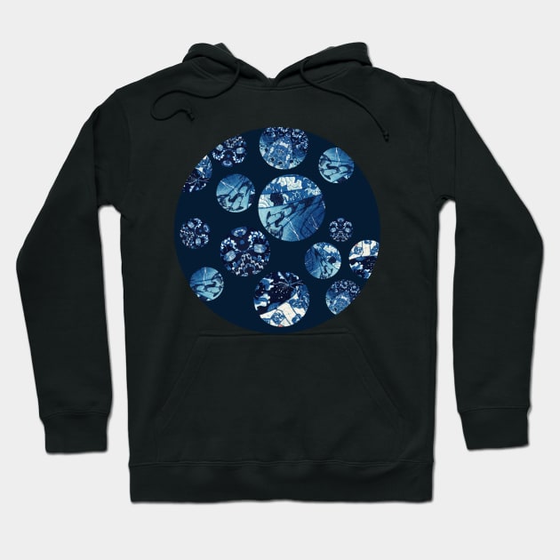 Japanese Abstract Collage Kuniyoshi Print Circles Indigo/Blue/Aqua Hoodie by SwagOMart